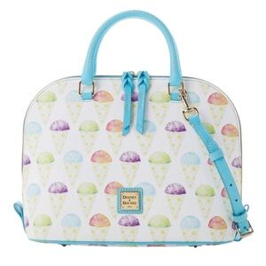 Dooney & Bourke White Multicolor Ice Cream Print Satchel with Blue Trim